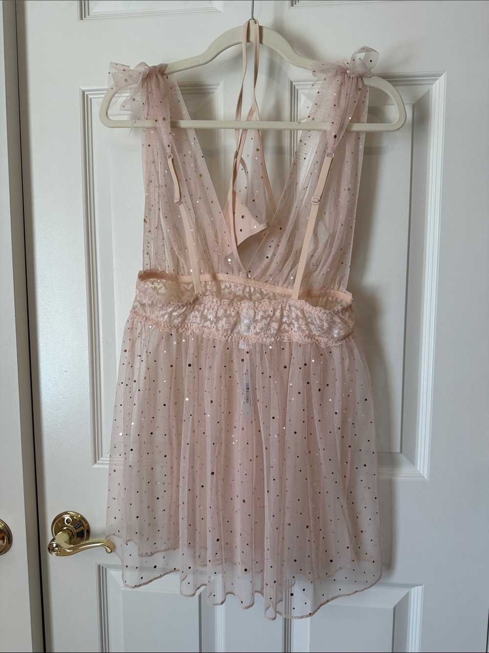 NWT Adore Me Blush Pink Sequin Mesh Chemise with thong, size L - Picture 6 of 8